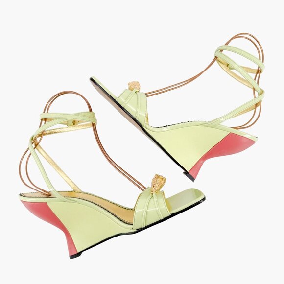 Gucci Crystal Tiger Wedge Sandals EU 41 US 11 Pastel Green Patent Embellished - Picture 9 of 12